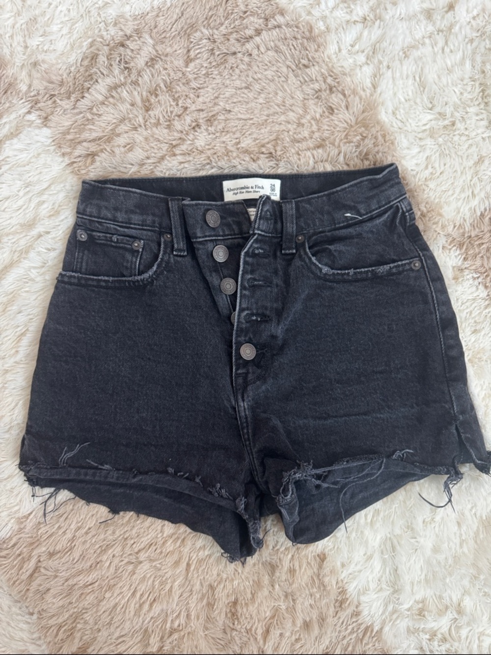 Abercrombie & Fitch Washed Black High-Rise Button Shorts